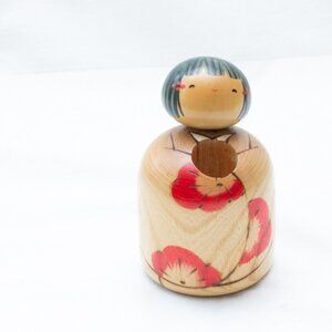 Vintage Usaburo Kokeshi Doll Toothpick Holder Hand Painted Wood Japanese Doll 5"
